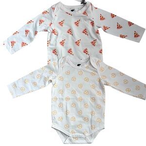 NWT! Monica + Andy Pizza  Pretzels Print Layette Long Sleeve Bodysuit Set 9-12M